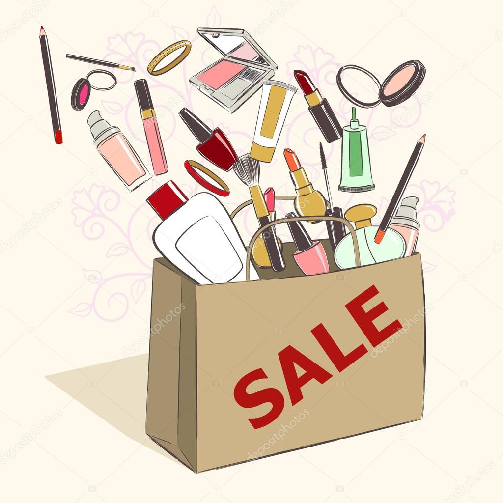 Papieren Zak Met Cosmetische Producten Voor Make-Up Op Verkoop Nieuwe  Make Up Producten Tekening  Nieuwe  Make Up Producten Tekening