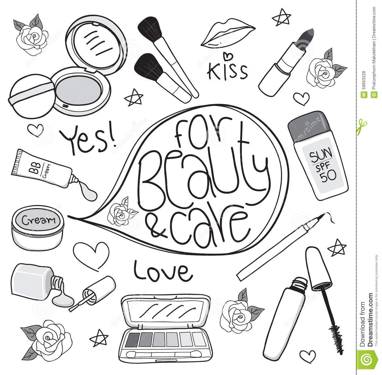 Schoonheidsmiddelen Geplaatst Tekening Vector Illustratie  Beste  Make Up Producten Tekening  Nieuwe  Make Up Producten Tekening